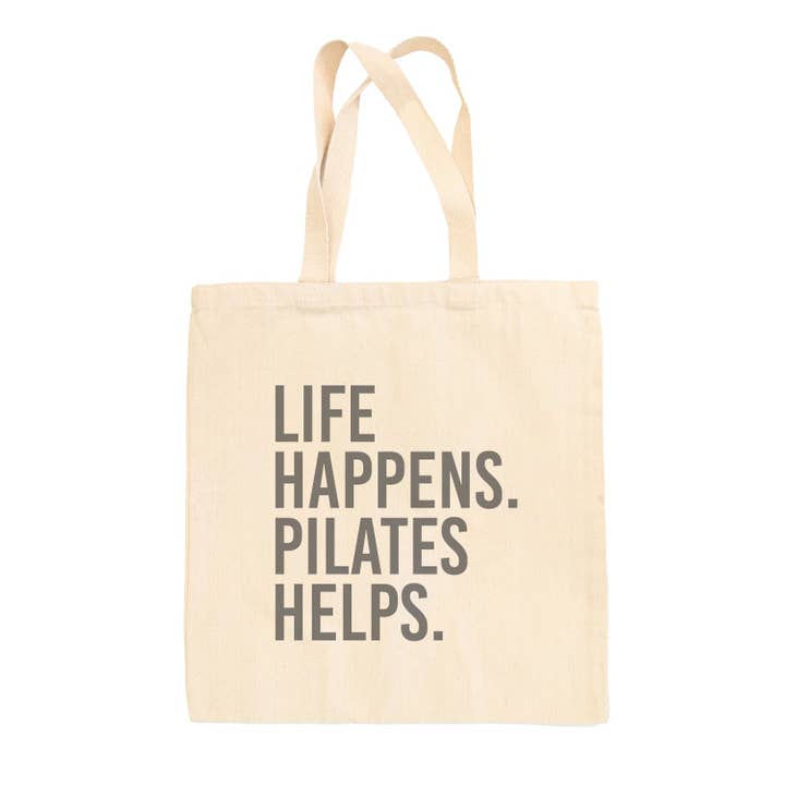 Life Happens Pilates Helps Tote Bag for wholesale by Ivy + Cloth