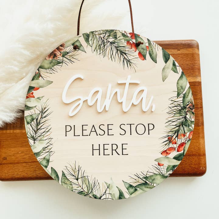Santa Please Stop Here Mini Sign | Christmas Wreath for wholesale by Knotty Design Co.