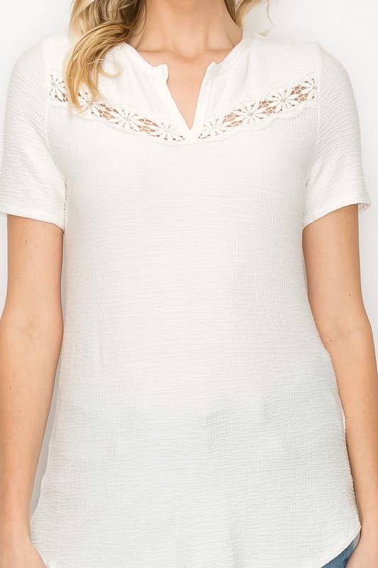 IVOIRE 10721SSP518 - TOP UNI À DÉTAILS LACÉS SUR LE DEVANT DE GRANDE TAILLE en vente sur Faire8