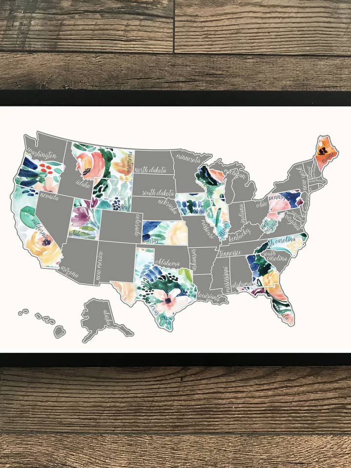 Floral US Scratch Off Map for wholesale by Waypoint Wanders