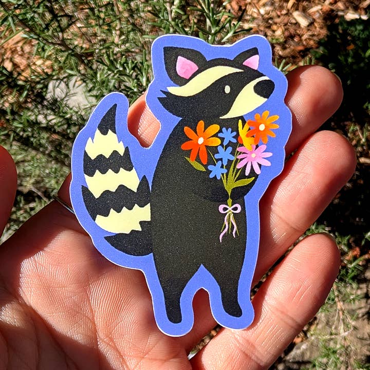Wildkat Studio - Wholesale Sticker - Raccoon With Flowers Sticker