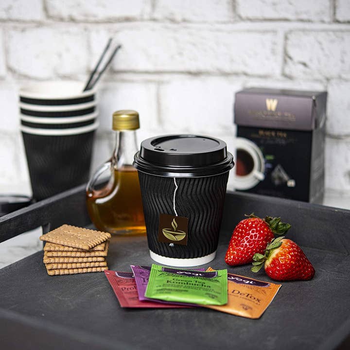 singleware - Wholesale - NYHI 100Pc Black Disposable Paper Cups with Black Lids and Straw(8oz)2