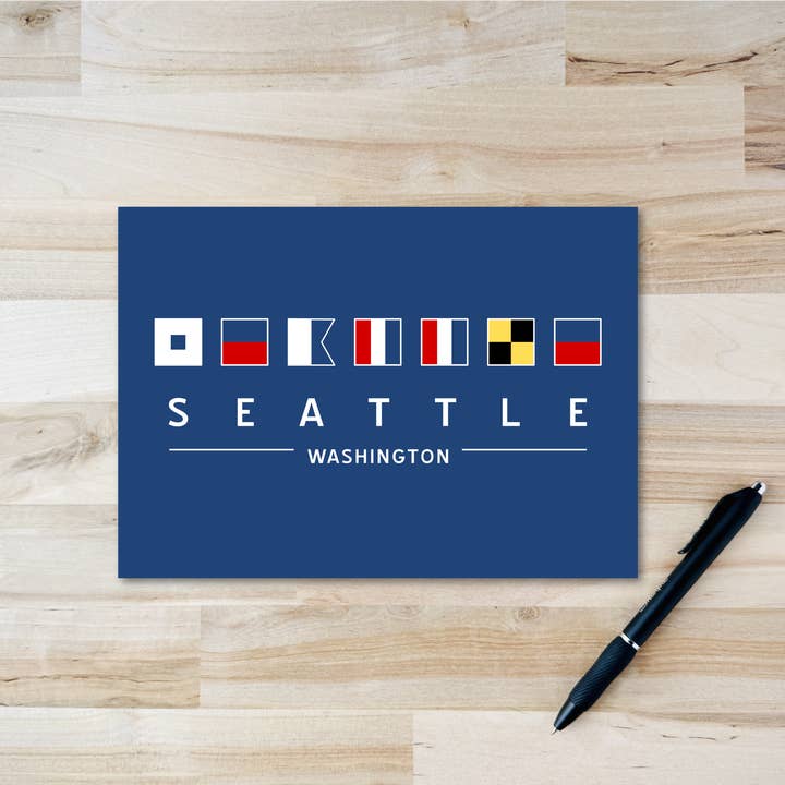 Carte postale de Seattle - Pavillons nautiques pour la vente par Three in Kind
