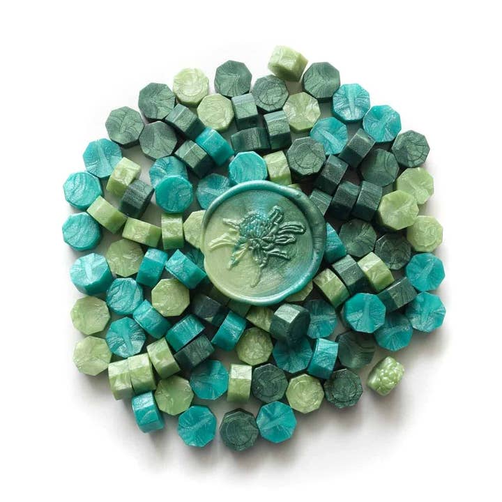 Mixed Green Forest Apple Aqua 100pcs sealing wax beads for wholesale by Fiona Ariva
