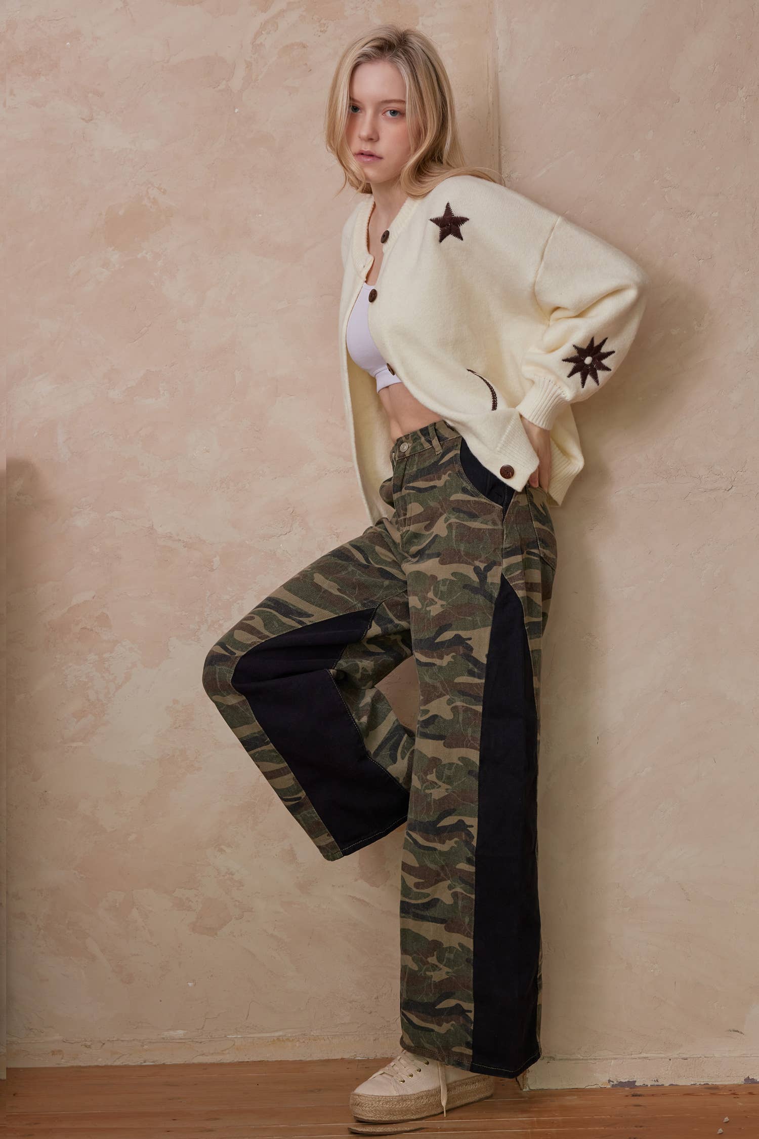 Cream Celestial Embroidered Cardigan for wholesale on Faire4