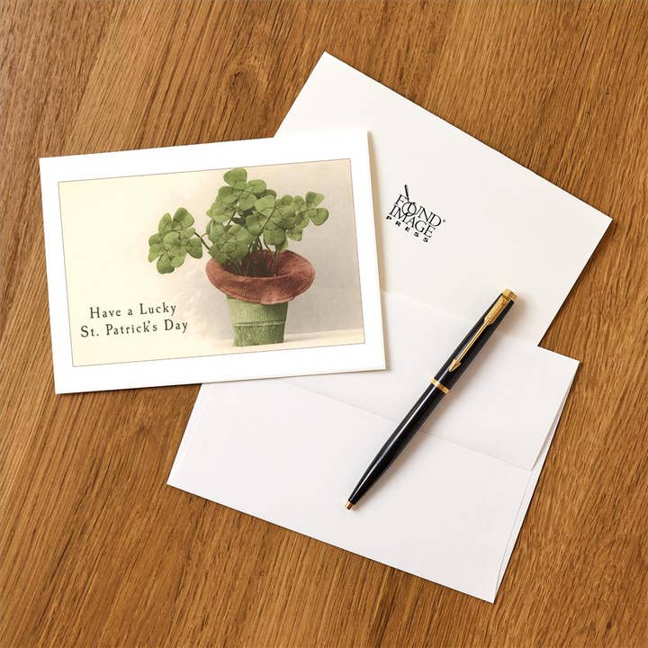 Found Image Press - Wholesale Stationery/Notecard Set - Greeting Card SP-32 St. Patricks Day, Hatful of Shamrocks1