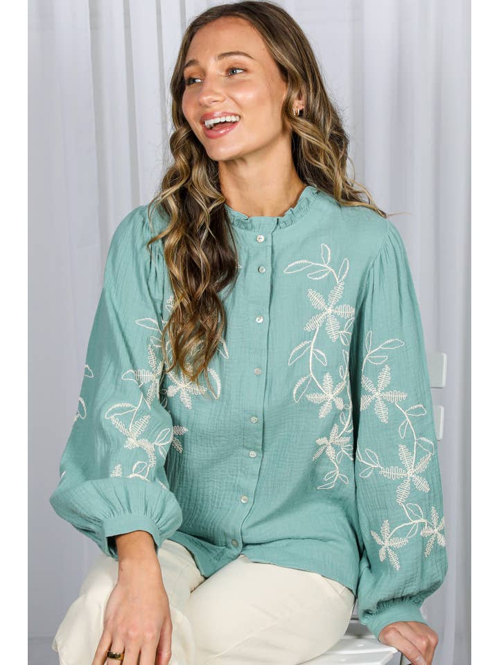 Vine & Love - Wholesale Blouse - Women's - Floral Embroidered Ruffle Neck Bohemian Blouse VT83000