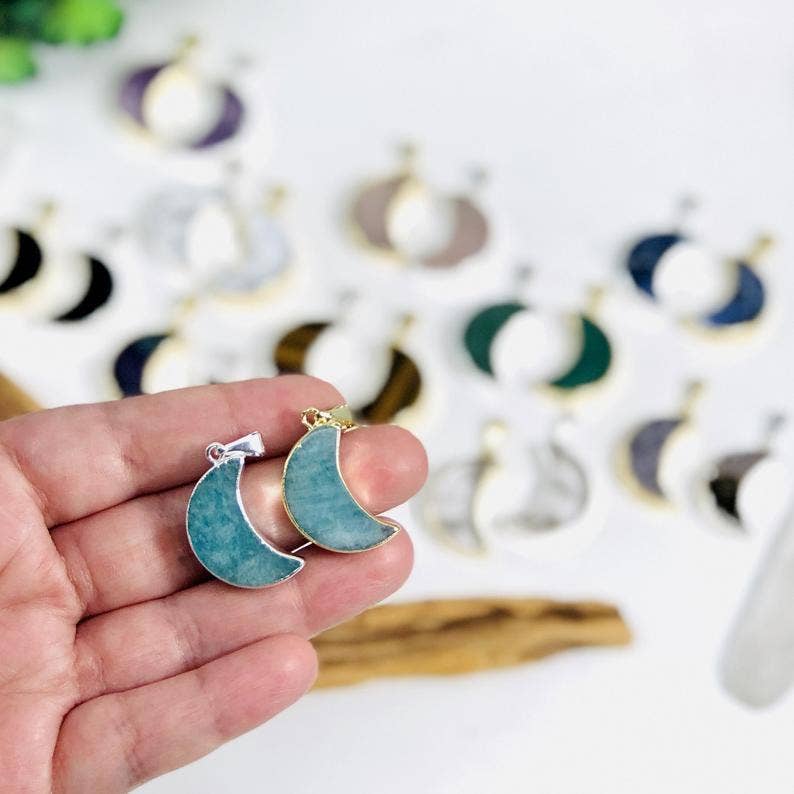 Rock Paradise - Wholesale Individual Charm/Pendant - Gemstone Moon Pendants in Electroplated 24k Gold/Silver2