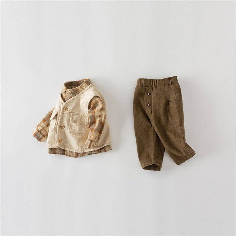 Sheer Trend - Vendita all'ingrosso Completo top e pantaloncini - Bambini - Camicia a maniche lunghe da ragazzo, gilet, set di pantaloni a tre pezzi per bambini2