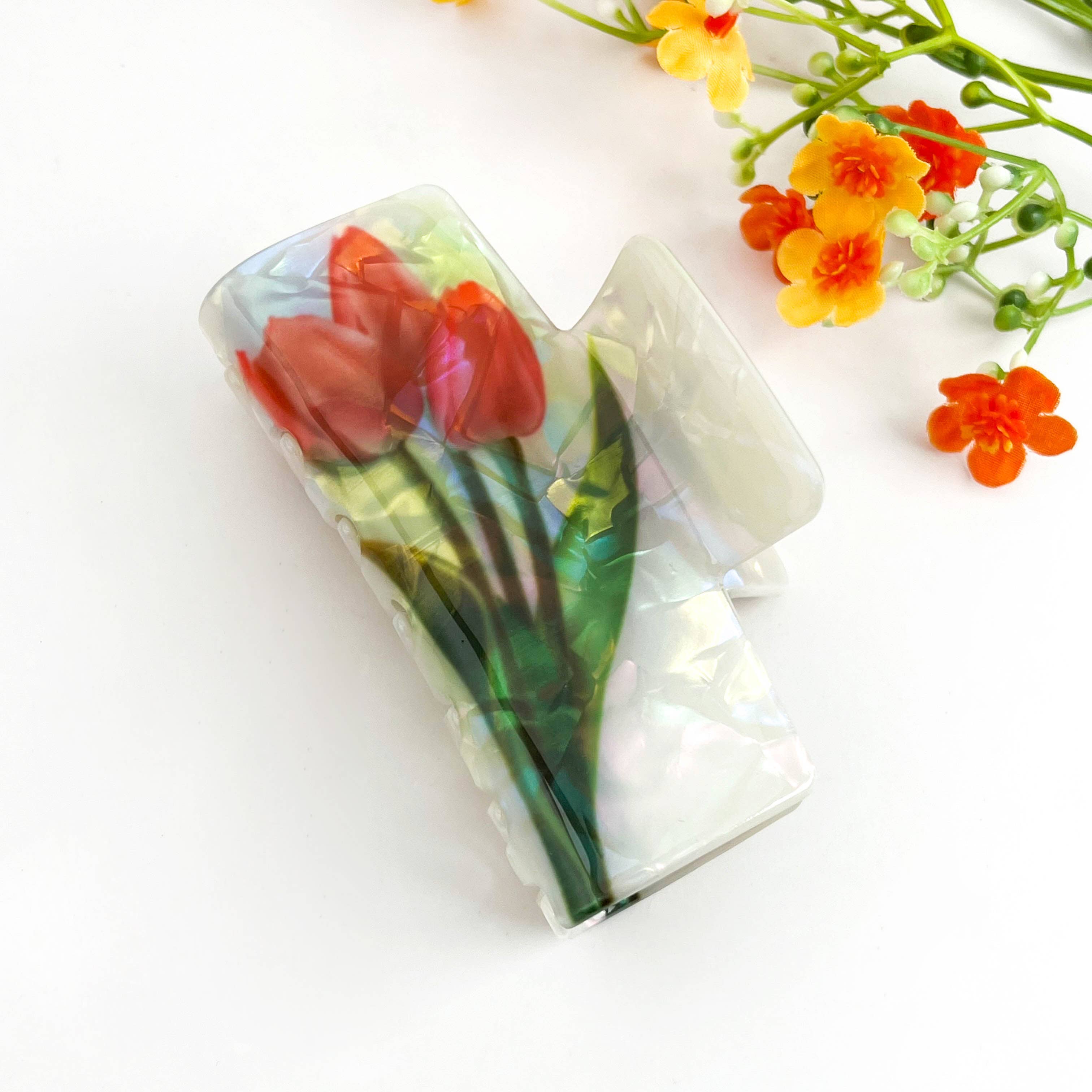 mildstyles – Engroshandel Hårspænde - Dame – Vintage blomster rektangel print hårklo klips1