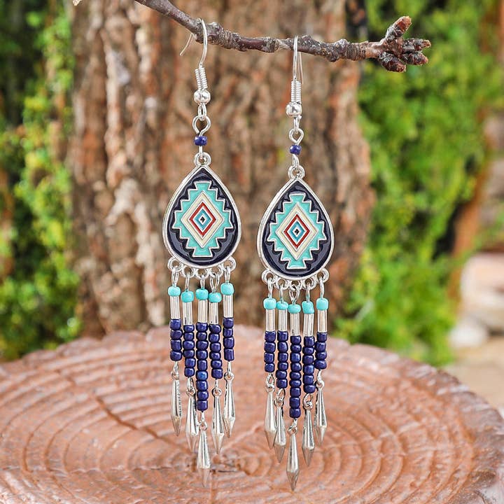 Bohemian Leaf Tassel Earrings Vintage Alloy Jewelry for wholesale by Halcyon Outfitters®