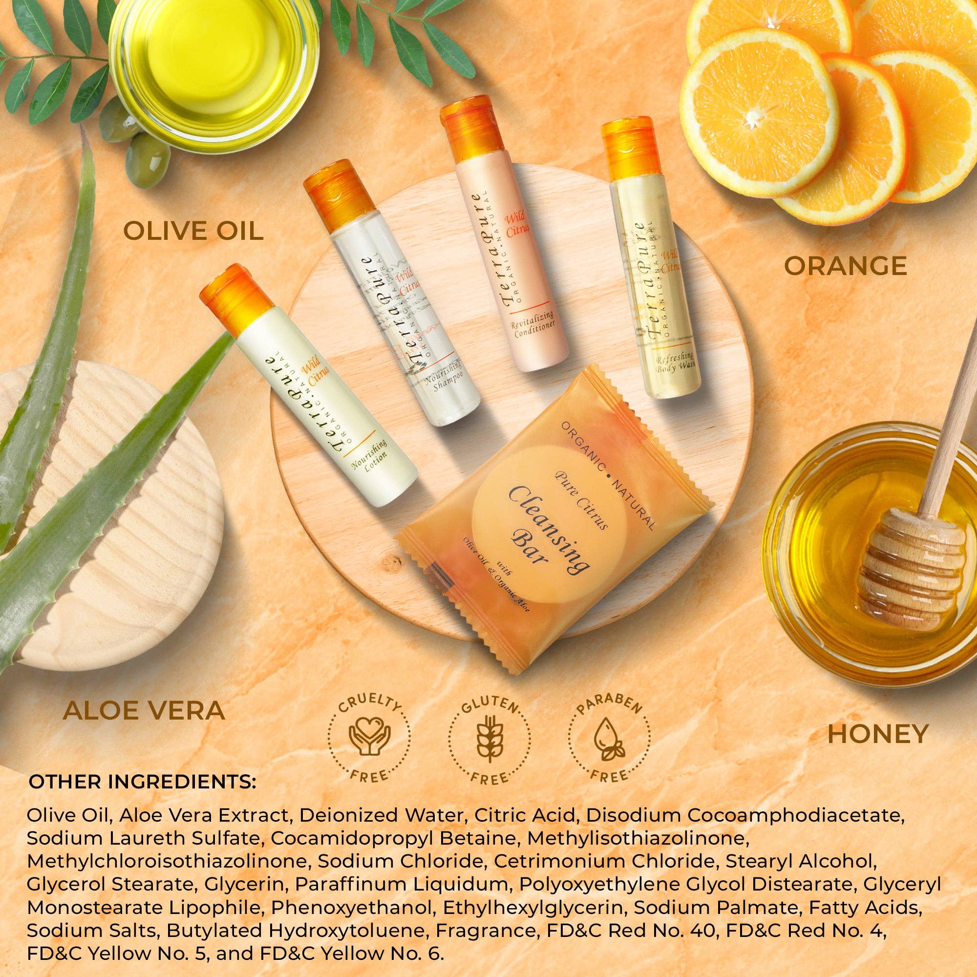 Diversified Hospitality Solutions - Wholesale Set met bad- en lichaamsproducten - Terra Pure Wild Citrus Hotel Formaat Toiletartikelen Set | All-In-Kit Voorzieningen Voor Hotels, Airbnb & Verhuur | 30 ml Hotel Shampoo & Conditioner, Douchegel, Lotion & 30 g Zeep | (300 stuks)3