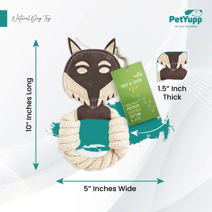 PetYupp - Wholesale Pet Rope Toy - Dog - Cotton & Jute Toss-Tug Dog Toy with Genuine Leather - Fox