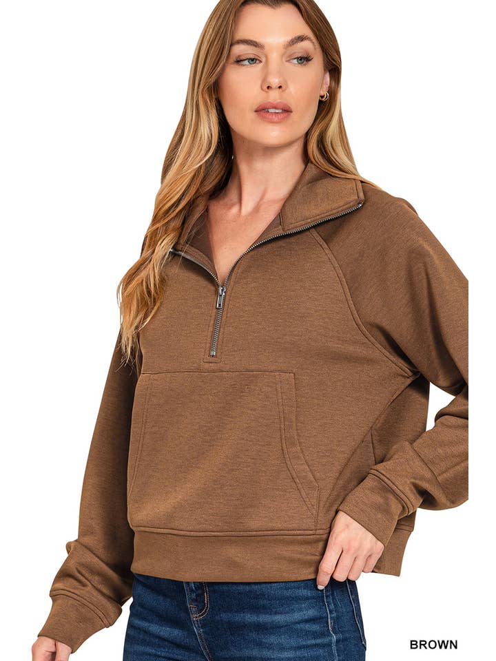 42POPS - Wholesale Sweatshirt - Women's - ._ 1022 Scuba Half Zip Pullover With Kangaroo Pocket SI-289524