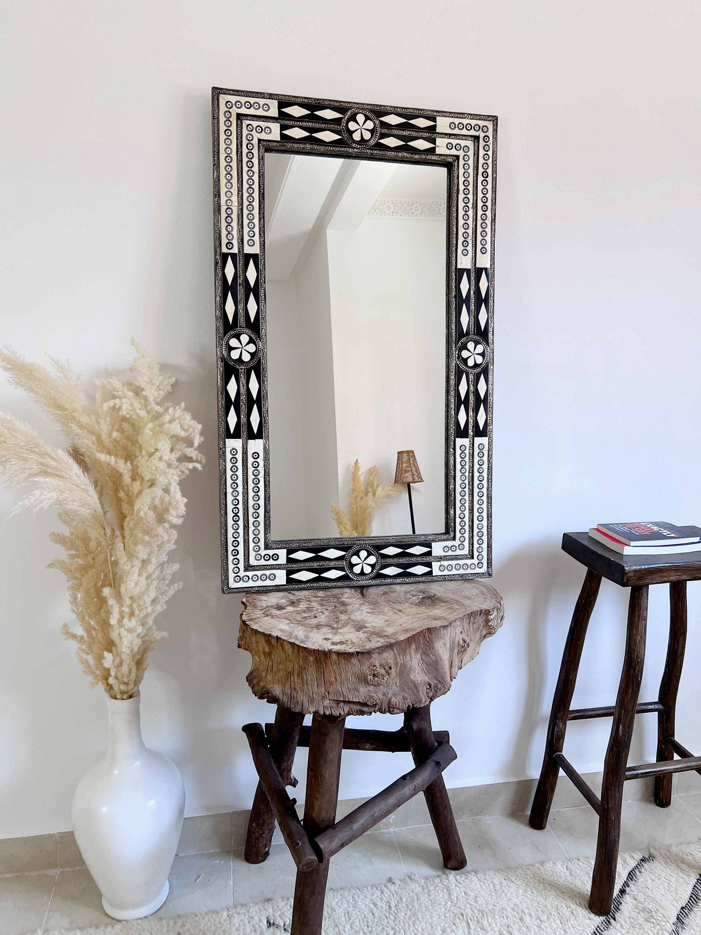 Palmeraies - Vendita all'ingrosso Specchi da parete - Specchio marocchino vintage con cornice blu | Specchio da parete rettangolare in osso8