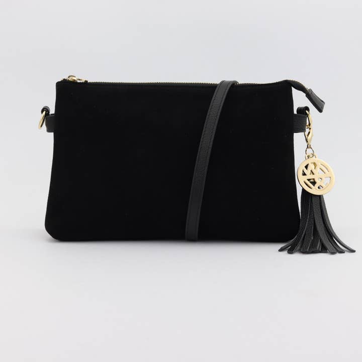 Ruby Black Leather and Suede Clutch Crossbody for wholesale by Willow & Zac