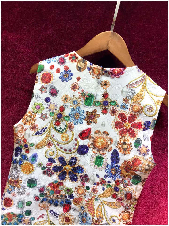 Hvid DR0170 radiant smykkesten A-formet kjole - sommer luksus for engroshandel på Faire3