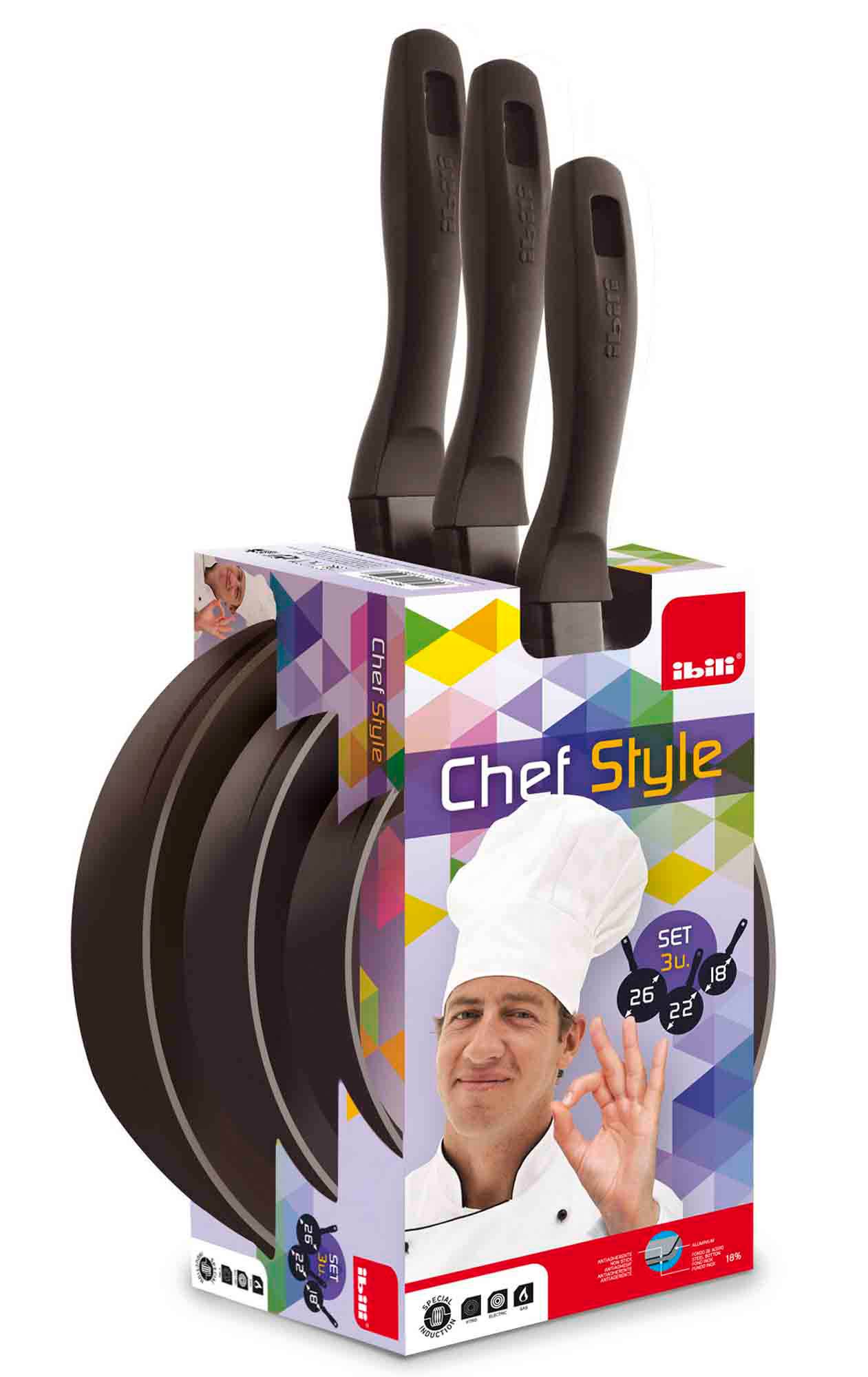 Ibili - Wholesale Kookgereiset - Ibili set van 3 koekenpannen in chefstijl, 18, 22 en 26 cm1
