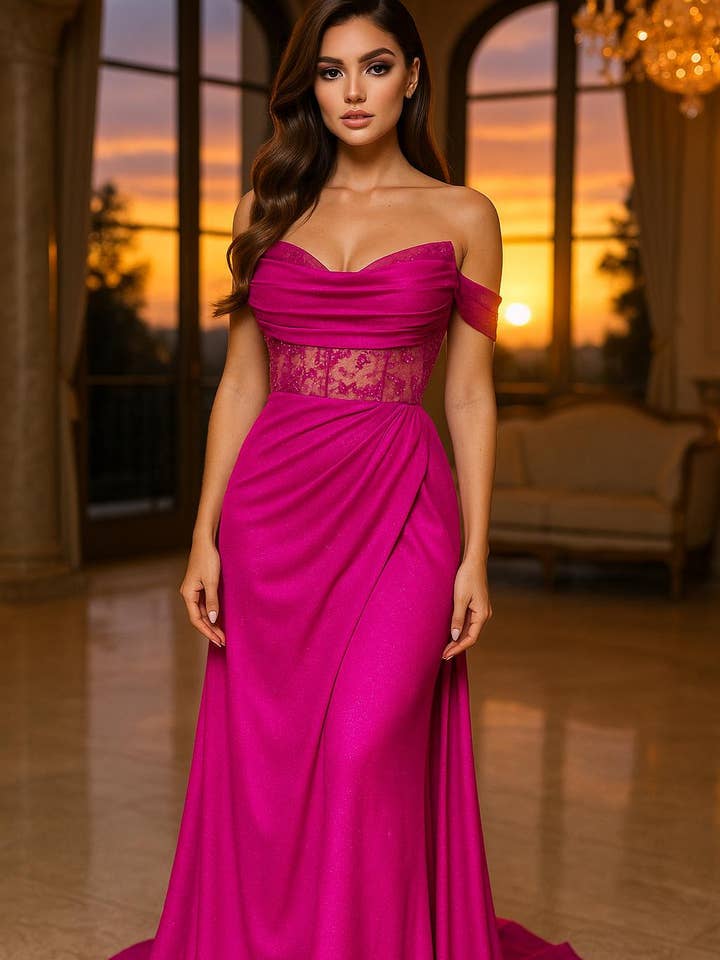 Encolure en cœur sans bretelles, bustier perlé, ceinture latérale & pour la vente par La Veneto