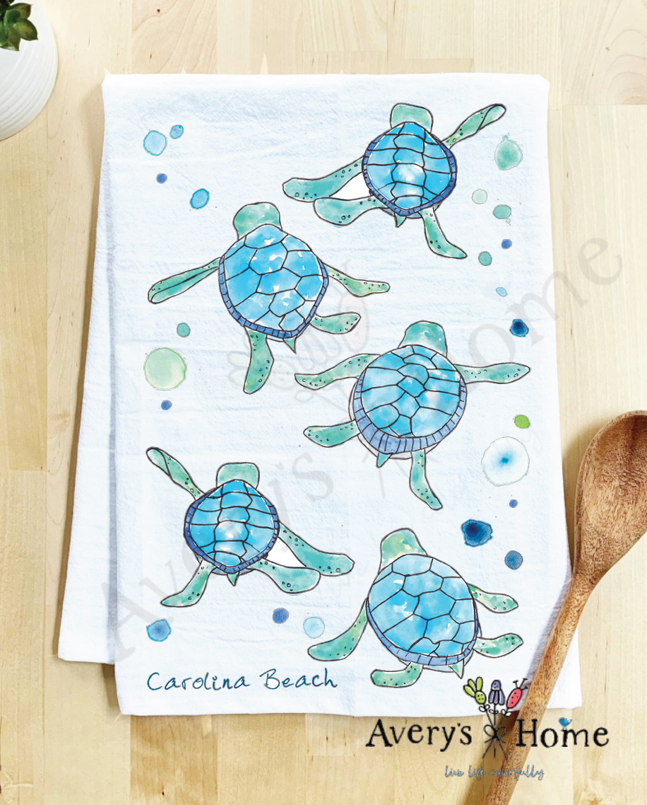 Avery's Home - Vente Torchons - Serviette de cuisine personnalisable avec adorables bébés tortues marchant sur la côte38
