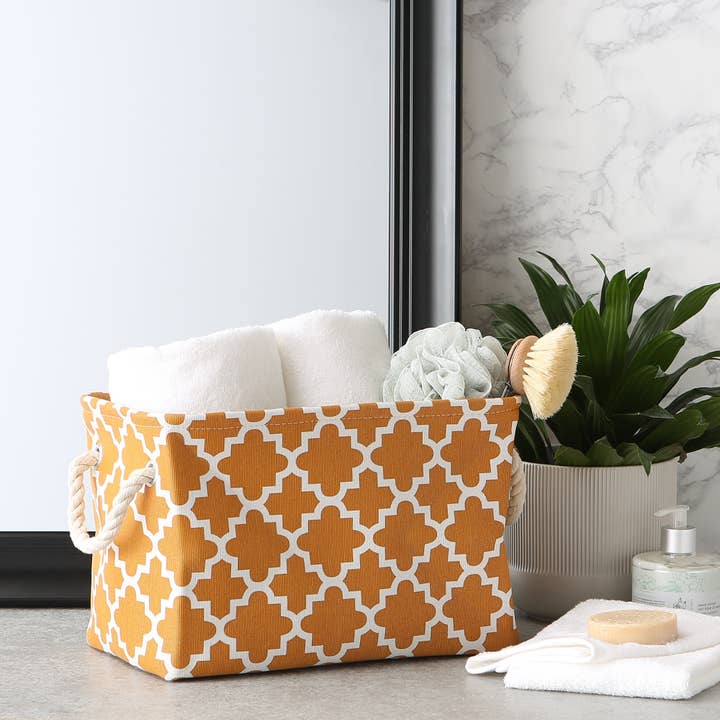 Welcome Home Unbeatable Deals - Wholesale Storage Bin - Polyester Bin Lattice Pumpkin Spice Rectangle Small 14 x 8 x 94