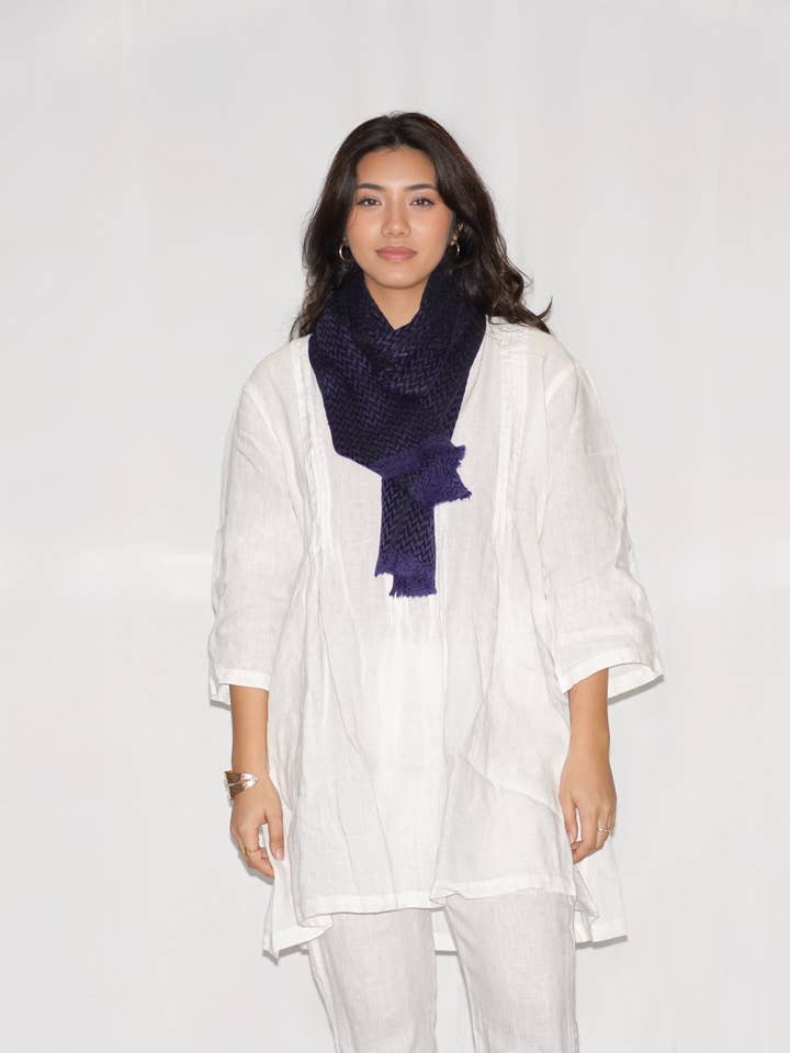 Herringbone Cashmere Scarf - Navy/Black for wholesale by Dolma