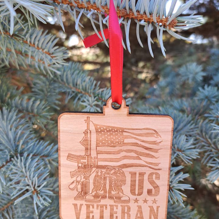 US Veteran - Engraved Wooden Christmas Ornament for wholesale by 3C Etching