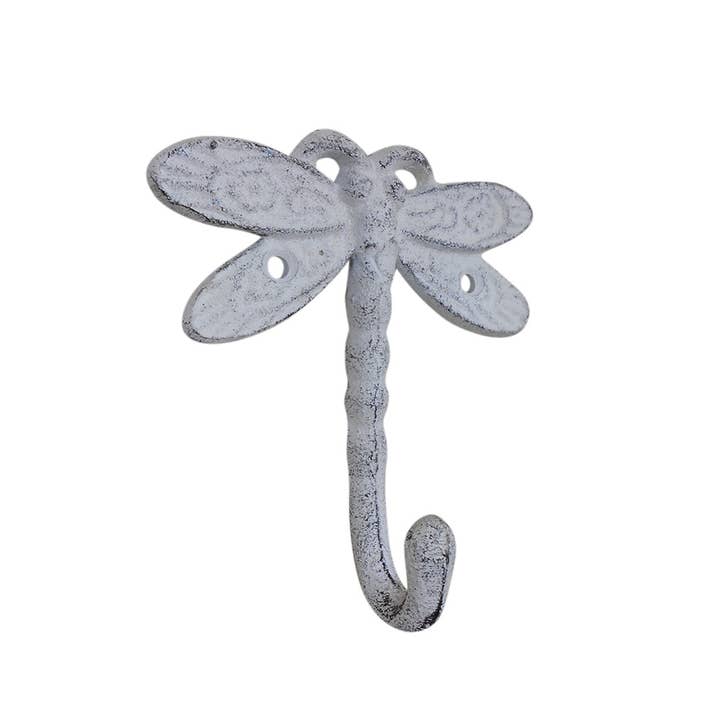 Hampton Ironworks - Wholesale Muurhaak - Witgekalkte gietijzeren Dragonfly decoratieve metalen wandhaak 5"1