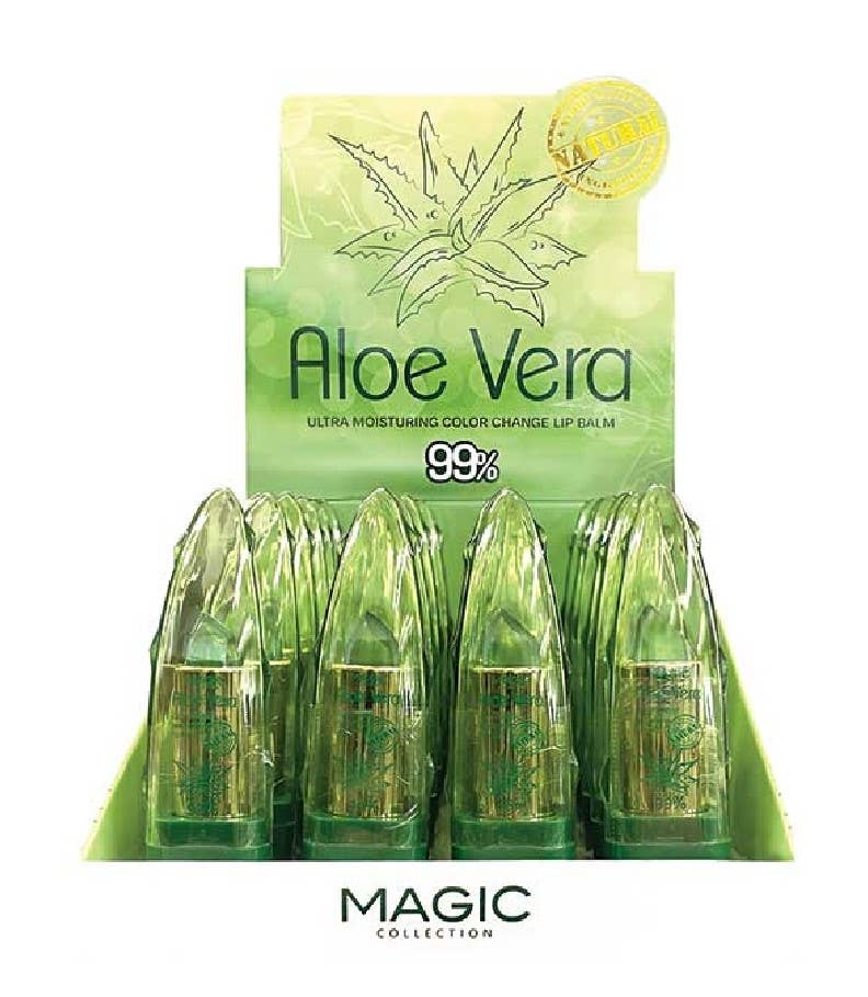 Majestic Wholesale - Vendita all'ingrosso Set di burro di cacao - BALSAMO PER LABBRA CHE CAMBIA COLORE ALL'ALOE VERA, COFANETTO DA 24 PEZZI0