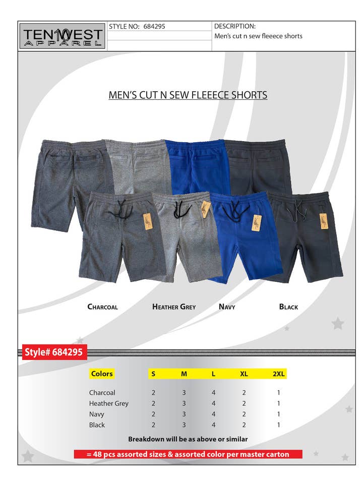 Pantalones cortos de forro polar C/S para hombre para venta al por mayor de Ten West Apparel