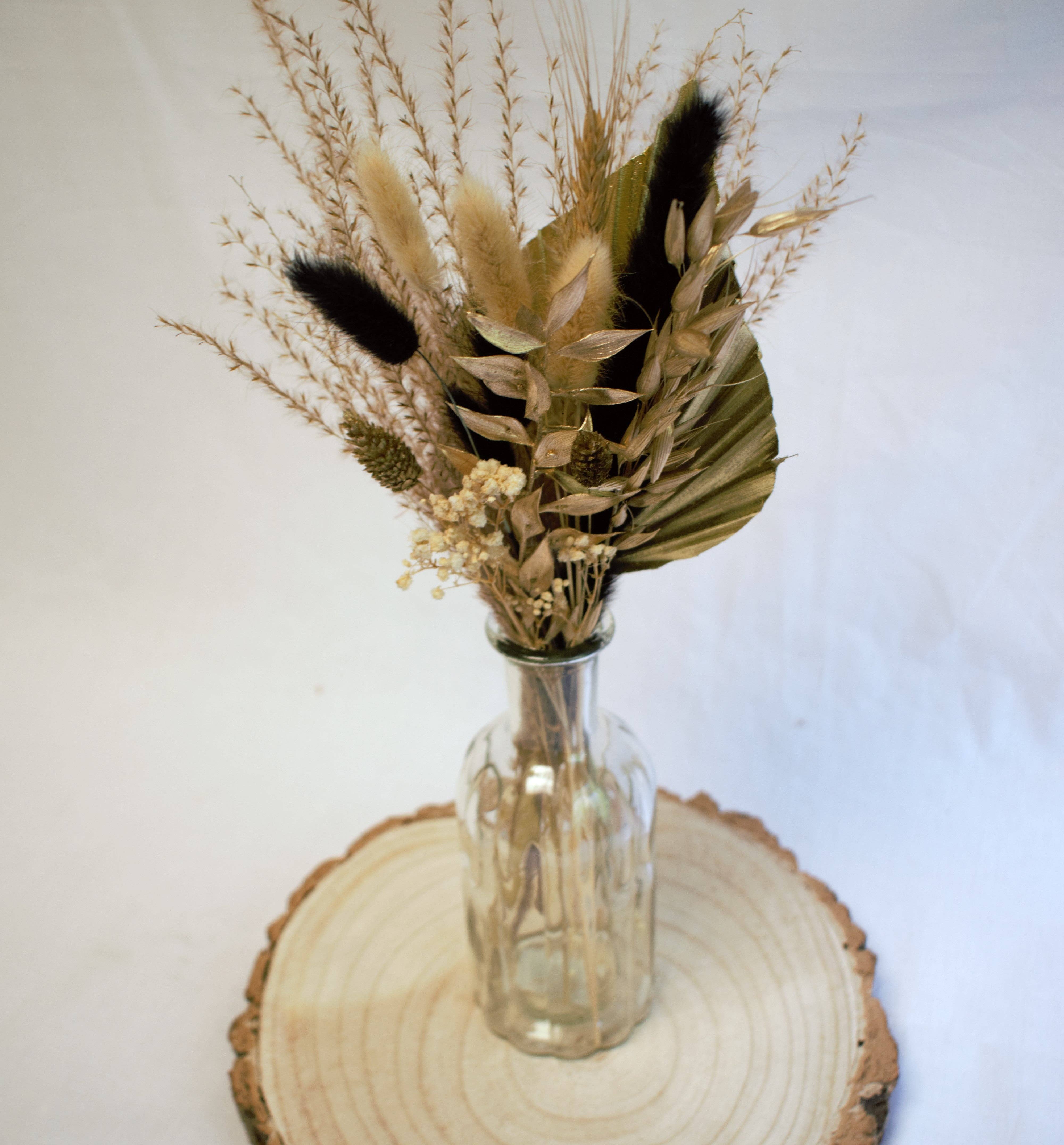 Opal Lily – wholesale Dried/pressed flowers – Black & Gold Palm Spear Bouquet7