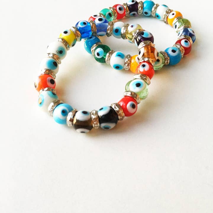 Pulseira Evil Eye, pulseira elástica arco-íris por atacado de Evileyefavor