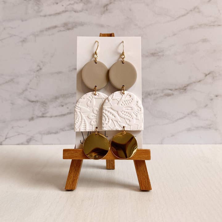 Saige Collective - Wholesale Dangle Earrings - Bella - White Lace/ Nude Clay Earrings