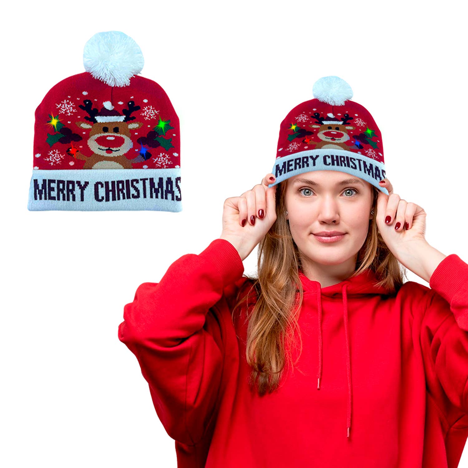 Extreme Fit Wholesale - Wholesale Beanie - Women's - Holiday 2025 Colorful Warm LED Christmas Pom Pom Beanie Hat2