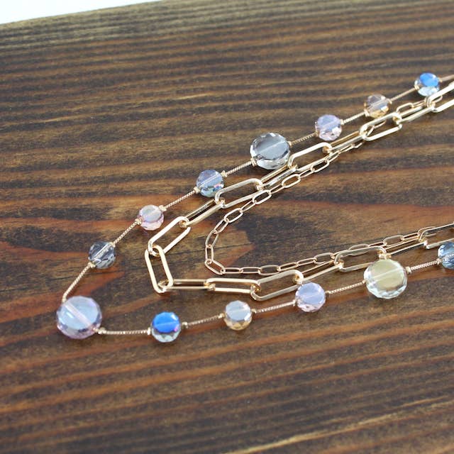 L Multi N24120 3 Row Glass Beads Chain Link Necklace for wholesale on Faire