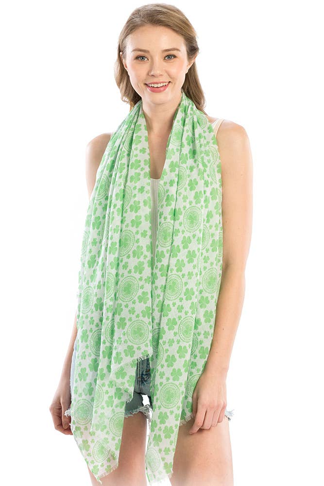 Hana - Wholesale Scarf - Women's - St Patrick Day Clover Leaf Pattern Oblong Scarf8