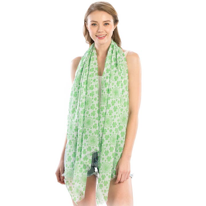 Hana - Wholesale Scarf - Women's - St Patrick Day Clover Leaf Pattern Oblong Scarf8