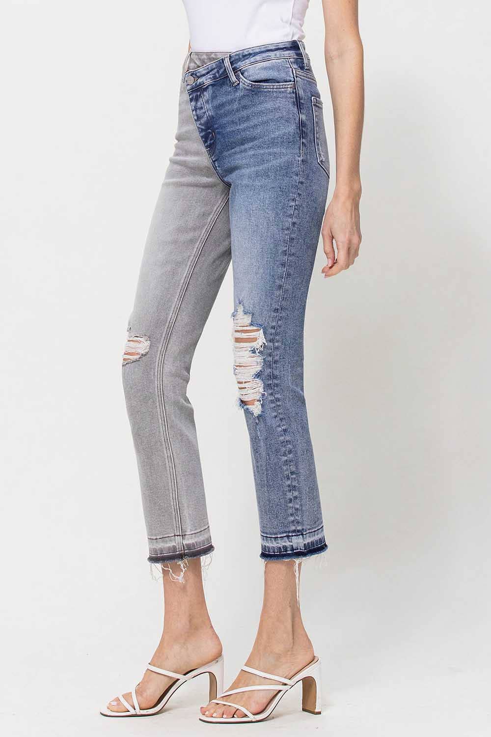 【美品】WAVE DESIGN HIGH WAIST DENIM2 Wholesale HIGH RISE TWO TONE CROSSOVER WAISTBAND STRAIGHT