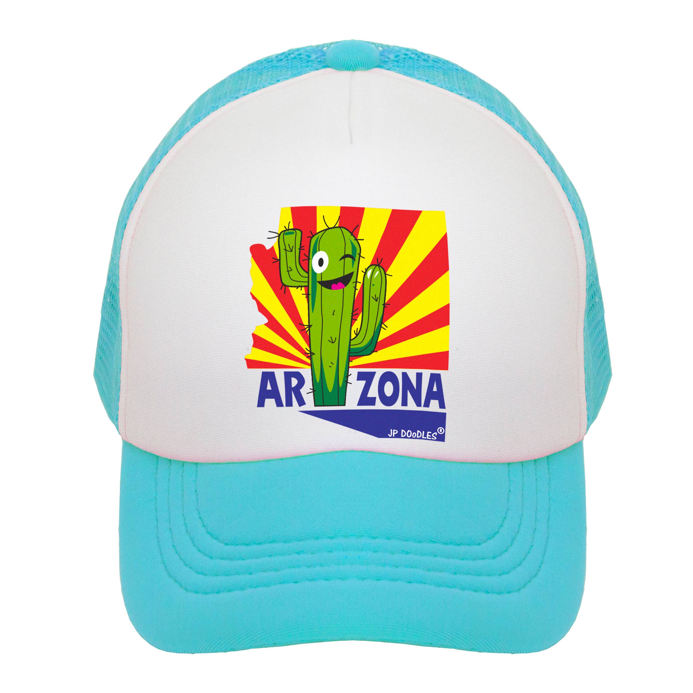 JP Doodles – wholesale Kids hat – Kids – Arizona Saguaro State Flag Kids Trucker Hat3