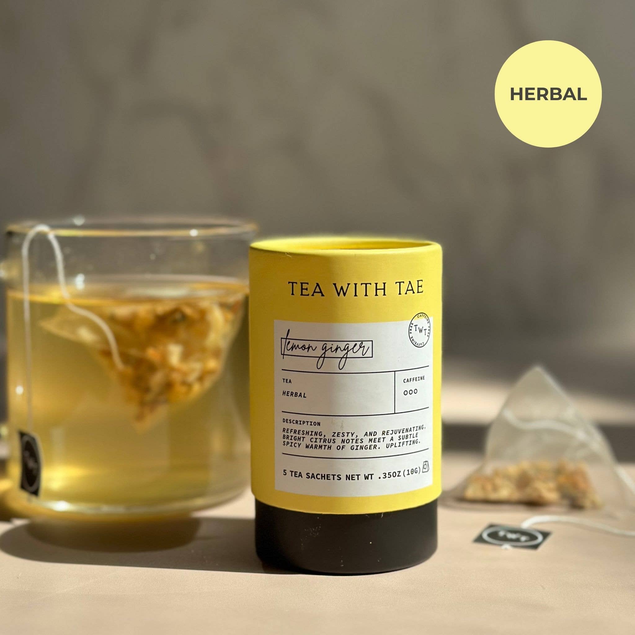 Tea with Tae - Vente Sachets de thé - Coffret cadeau mini tube de tisane citron gingembre (5 sachets de thé)1