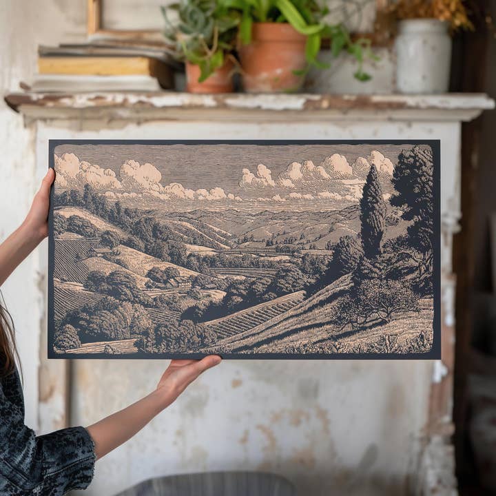 Wine Country Engraved Illustration for wholesale by Benoit's Design Co.