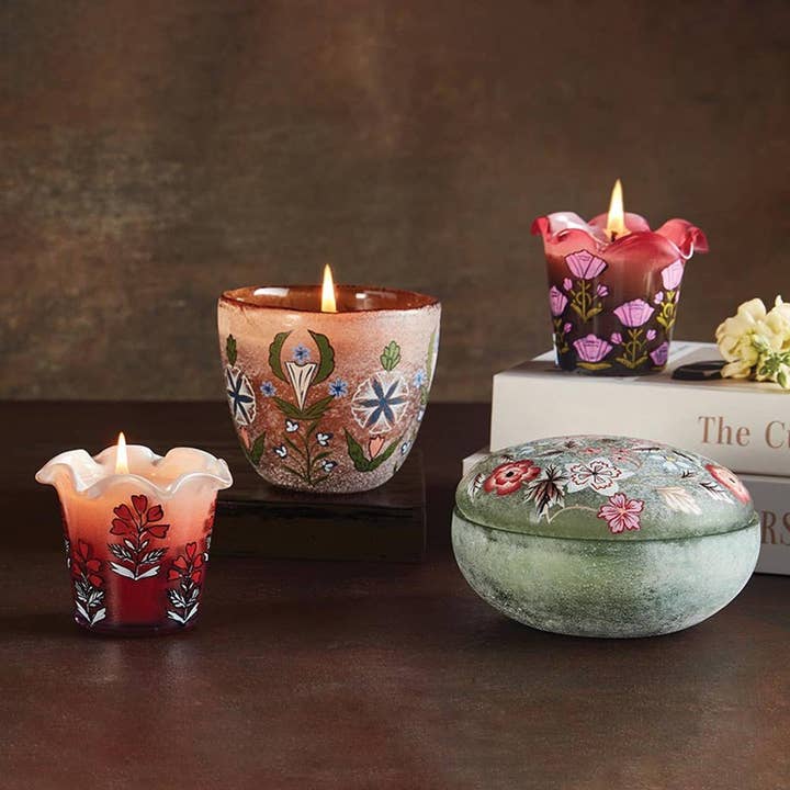 Angle - Wholesale Jar/Filled Candle - Hand Painted Goji Berry Floral Candle1