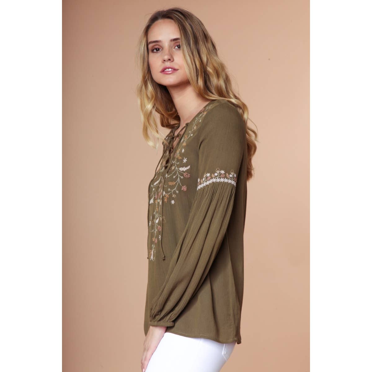 Naked Zebra Rack – wholesale Blouse – Women’s – Embroidered Lace Up Long Sleeve Blouse4