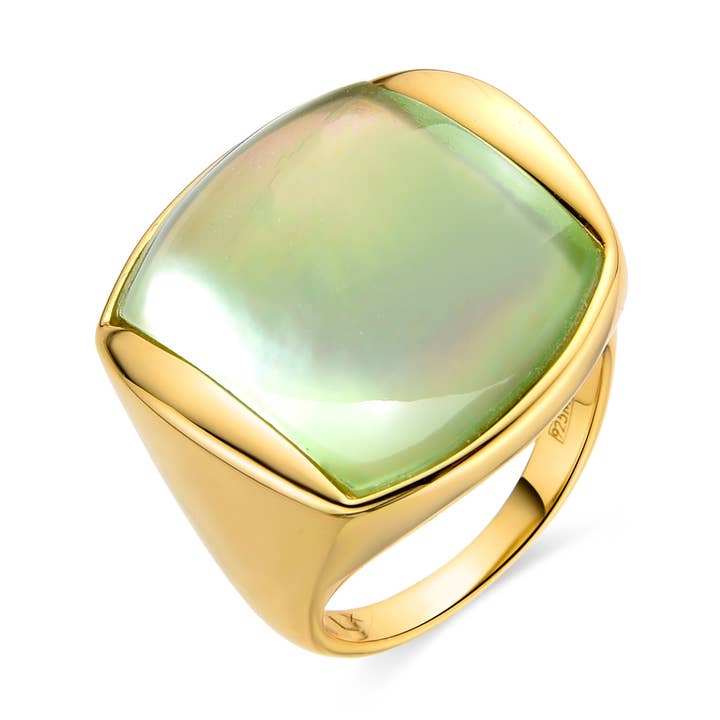 Anillo Luxenter Luxenter de Plata de Ley 925 con Prehnita acabado en oro amarillo de 18K - Shay para venta al por mayor de Luxenter