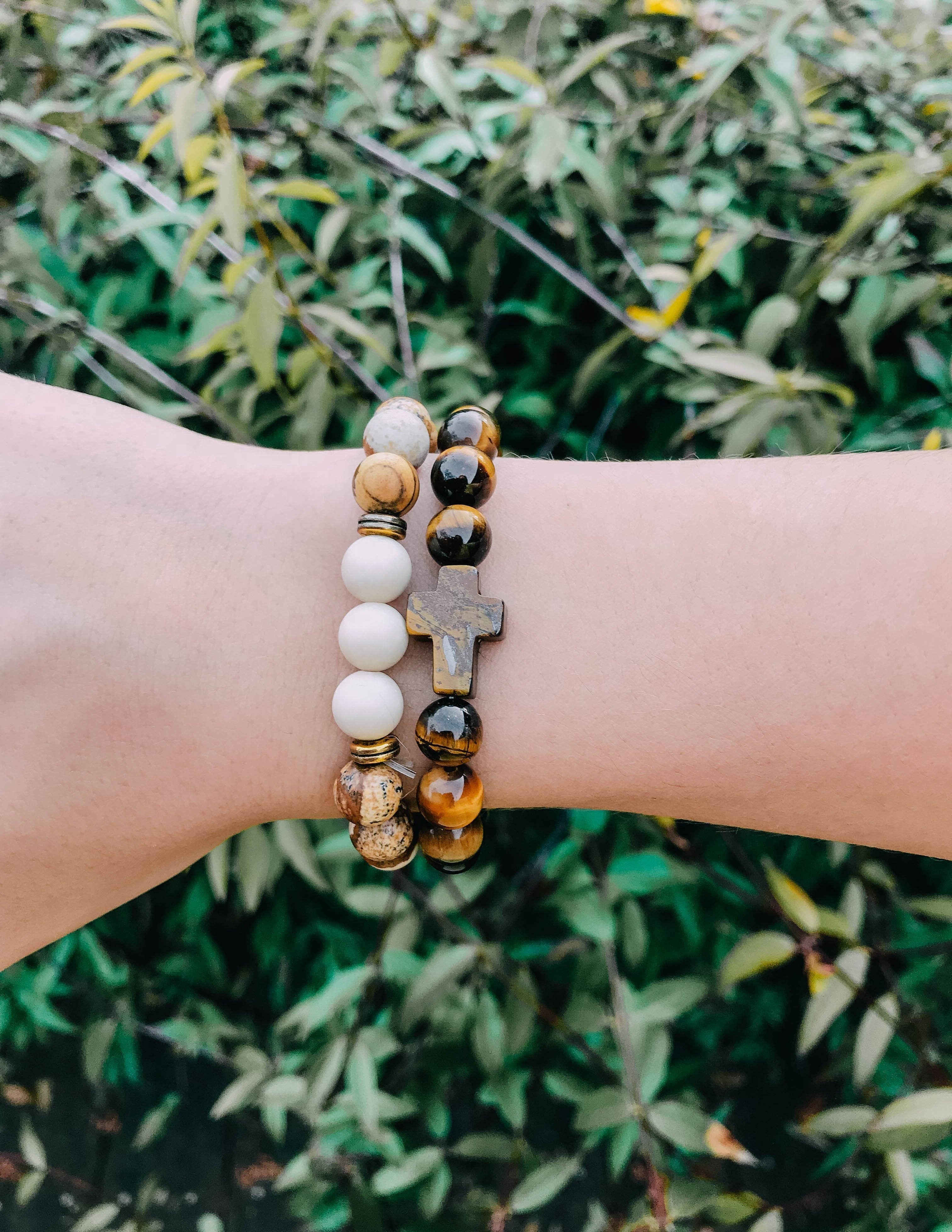 Elevated Faith - Wholesale Beaded Bracelet - Tiger Eye Cross1