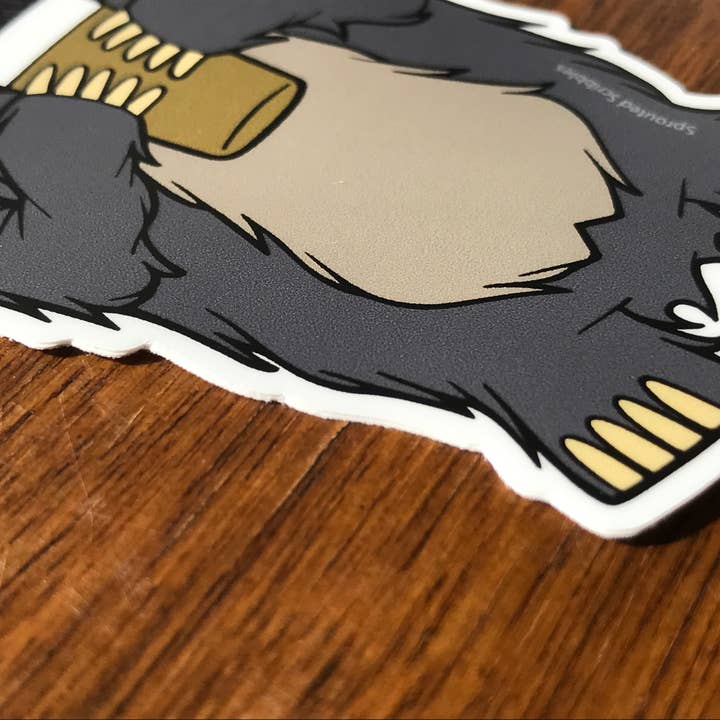 Sprouted Scribbles - Wholesale Sticker - Black Bearded Beer Bear Sticker