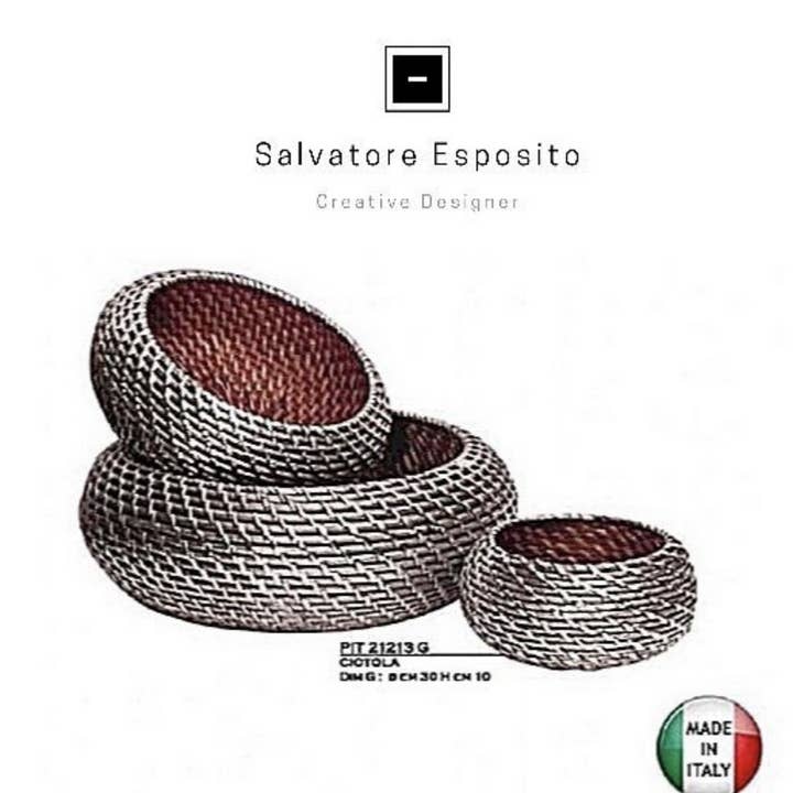 Cod.21213 Silver rattan bowl set for wholesale by I Gioielli del Mare di Salvatore Esposito