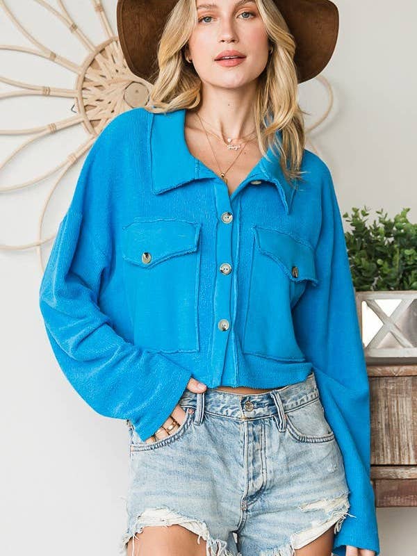 LAVENDER T1602 OUTLET SALE Cropped Shirt Jacket Shacket for wholesale on Faire4