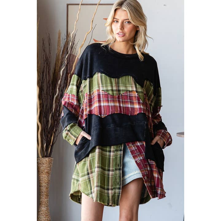 LANGARMSHIRT AUS GEWASCHENEM KARIERTEM PATCHWORK-TUNIKA für den Großhandel von Oli&Hali