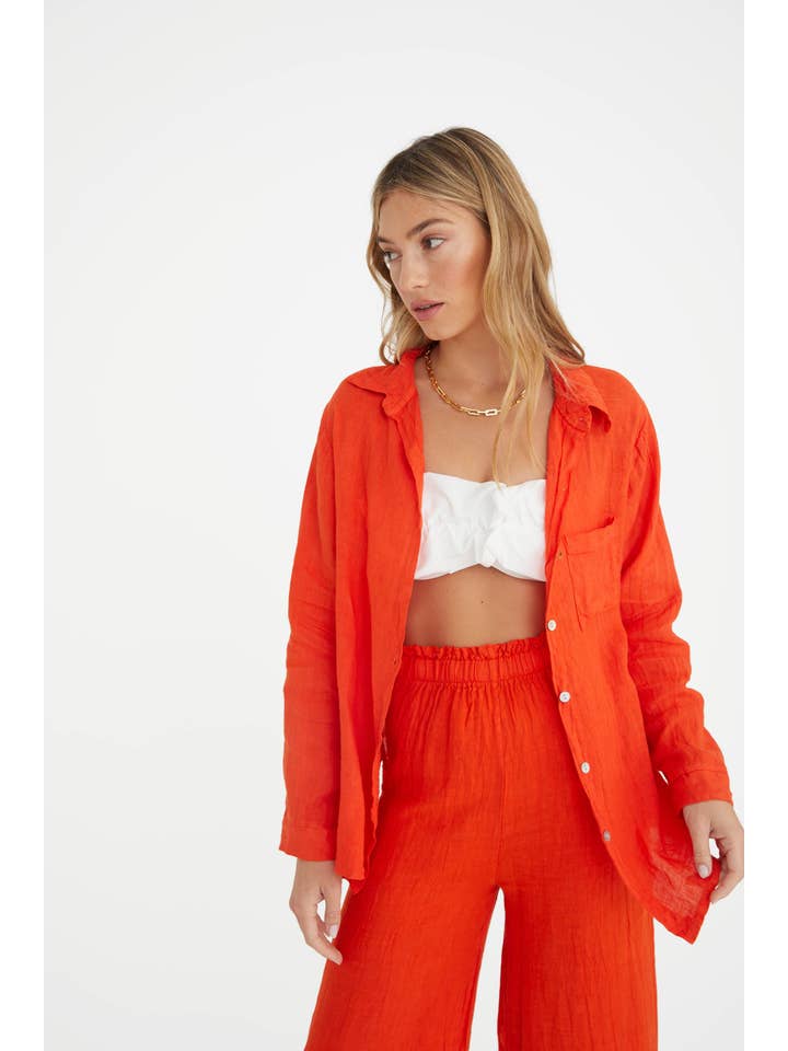 Marché - Wholesale Button Down Shirt - Women's - The Playa Linen Shirt in Papaya2